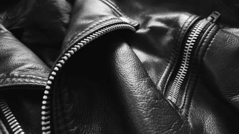 Leather jacket close up with details Stock Footage 263466159