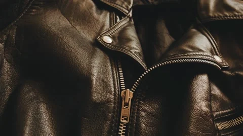 Leather jacket close up with details Video stock 263466637