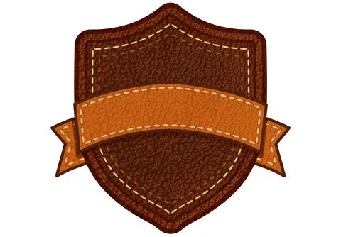Leather label with grungy texture and seam. Brown lag element or sign, isolated Stock Illustration