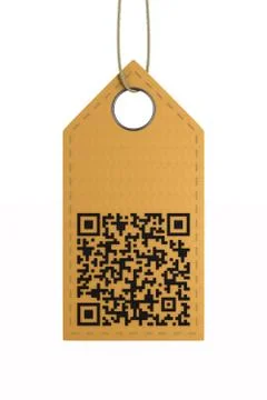 Leather label with QR code on white background. Isolated 3D illustration Stockillustratie