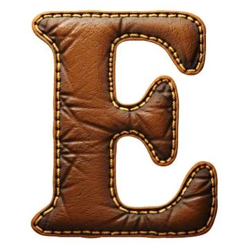 Leather letter E uppercase. 3D render font with skin texture isolated on white Stock Illustration