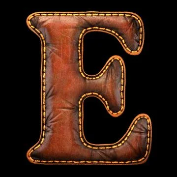 Leather letter E uppercase. 3D render font with skin texture isolated on black Stock Illustration