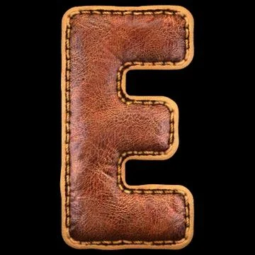 Leather letter E uppercase. 3D render font with skin texture on black background Stock Illustration