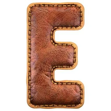Leather letter E uppercase. 3D render font with skin texture on white background Stock Illustration