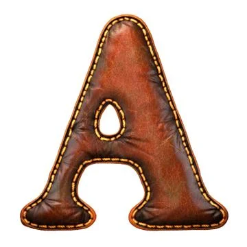 Leather letter A uppercase. 3D render font with skin texture isolated on white 스톡 일러스트