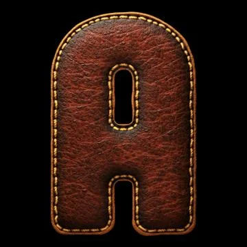 Leather letter A uppercase. 3D render font with skin texture on black background Illustrazione stock