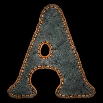 Leather letter A uppercase. 3D render font with skin texture isolated on black Stock Illustration
