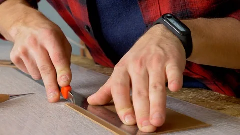 Leather markup and cut process Stock Footage 118135662