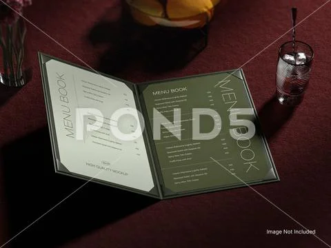 Leather Menu Book Mockup on a Dining Table for Restaurant Branding Template PSD