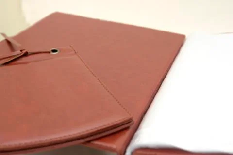 Leather menu in a restaurant Stock Photos