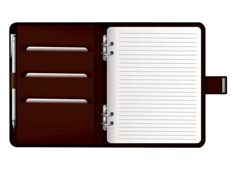 Leather note book. Realistic brown notebook mockup for branding and corporate Stock Illustration