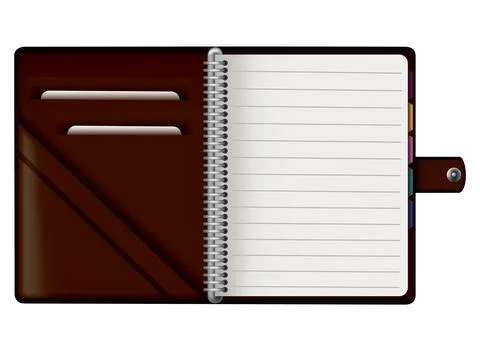 Leather note book. Realistic brown notebook mockup for branding and corporate Stock Illustration