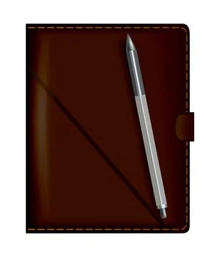 Leather note book. Realistic brown notebook mockup for branding and corporate Stock Illustration