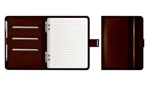 Leather note book. Realistic brown notebook mockup for branding and corporate Stock Illustration