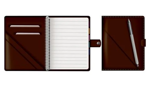 Leather note book. Realistic brown notebook mockup for branding and corporate 스톡 일러스트