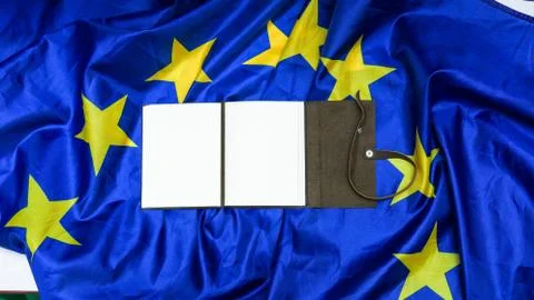 Leather note on EU Flag Flag Foto stock