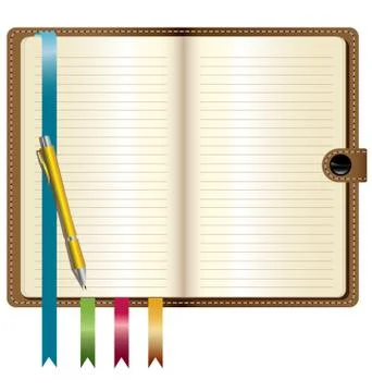 A leather notebook with gold pen Stock Illustration