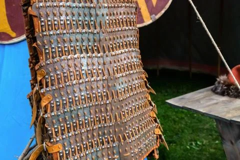 Leather protection with iron plates pattern army, protection of the roman war Foto stock