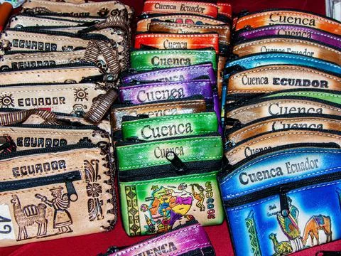 Leather purses from Ecuador Stock Photos