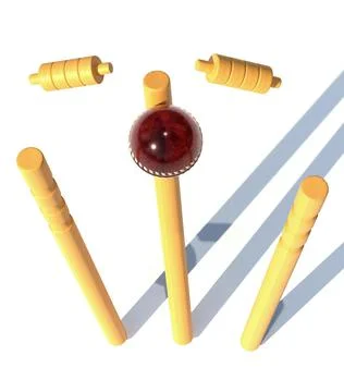 Leather red ball hitting a cricket goal 3d render illustration Stock Illustration