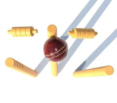 Leather red ball hitting a cricket goal 3d render illustration Stock Illustration