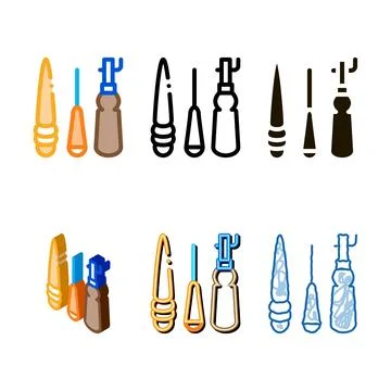 Leather repair tools icon vector pack outline Stock Illustration
