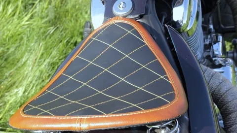 Leather saddle motobike close-up Stock Footage 89228091