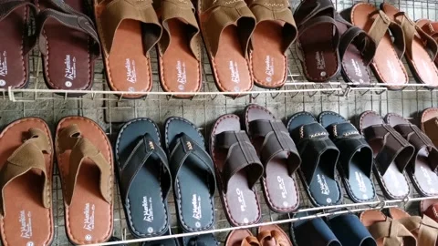 Leather Sandals Display Stock Footage 158076576