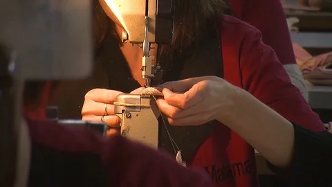 Leather sewing with a sewing machine.The Process Of Making Shoes Stock Footage 90271391
