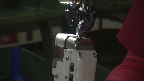 Leather sewing with a sewing machine.The Process Of Making Shoes Stock Footage 90271851
