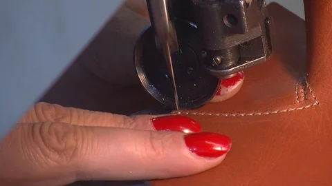 Leather sewing with a sewing machine.The Process Of Making Shoes Stock Footage 90271862