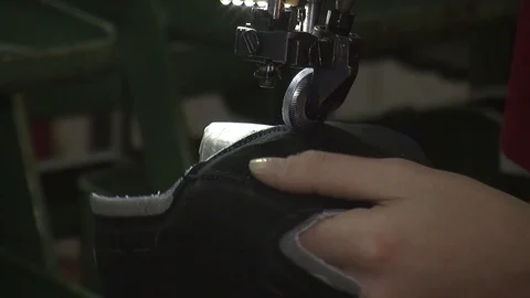 Leather sewing with a sewing machine.The Process Of Making Shoes Stock Footage 90271934