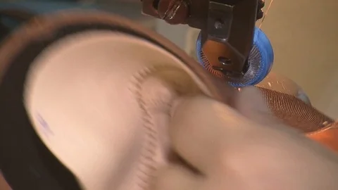 Leather sewing with a sewing machine.The Process Of Making Shoes Stock Footage 90274100