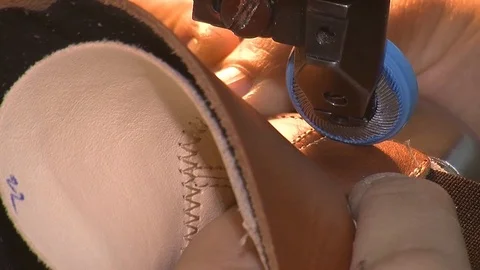 Leather sewing with a sewing machine.The Process Of Making Shoes Stock Footage 90274337