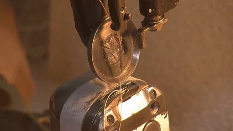 Leather sewing with a sewing machine.The Process Of Making Shoes 動画素材 90276874