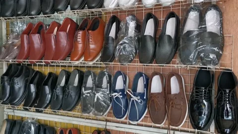 Leather Shoes Display Stock Footage 158076608