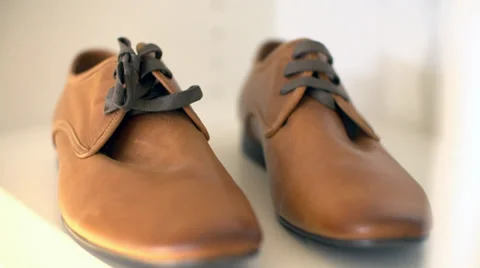 Leather Shoes On A Shelf Stock Footage 34816682