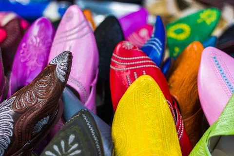 Leather slippers in a souk Stock Photos