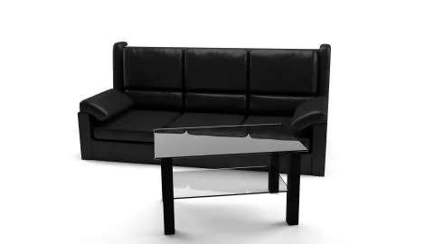 Leather sofa and glasses coffe table Stock Illustration