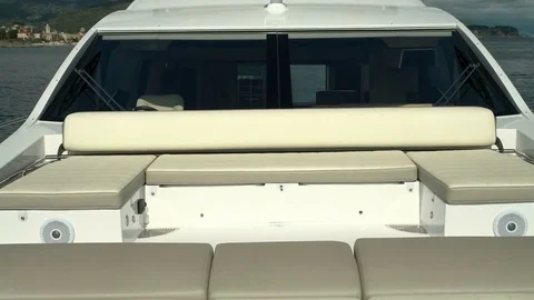 Leather sofa at the bow of a yacht Stock Footage 71835966