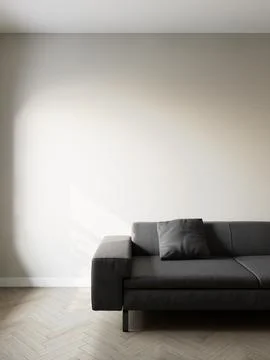 Leather sofa in the interior, with free space on the wall. 3d rendering Иллюстрация