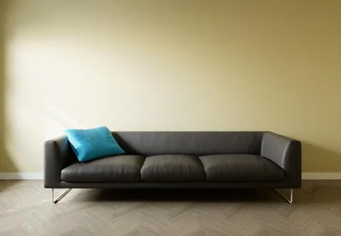 Leather sofa in the interior, with free space on the wall. 3d rendering Stockillustratie