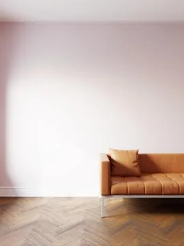 Leather sofa in the interior, with free space on the wall. 3d rendering Stockillustratie