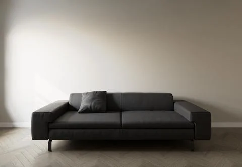 Leather sofa in the interior, with free space on the wall. 3d rendering 스톡 일러스트