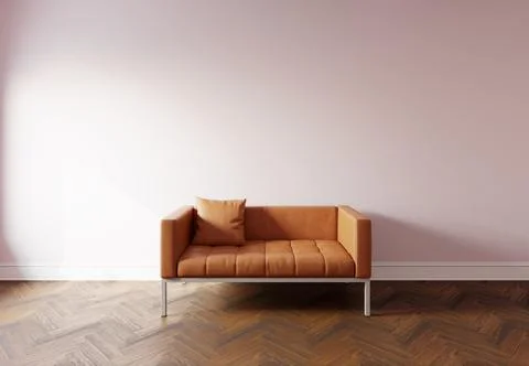 Leather sofa in the interior, with free space on the wall. 3d rendering Illustrazione stock