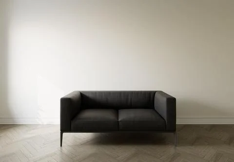 Leather sofa in the interior, with free space on the wall. 3d rendering 스톡 일러스트