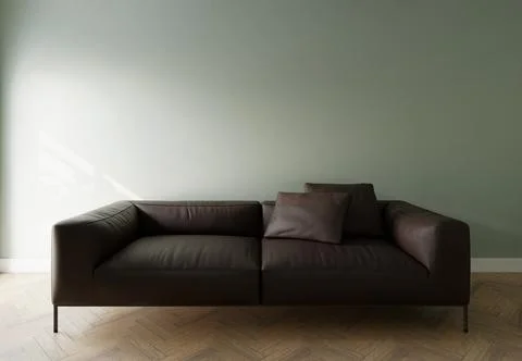 Leather sofa in the interior, with free space on the wall. 3d rendering Иллюстрация