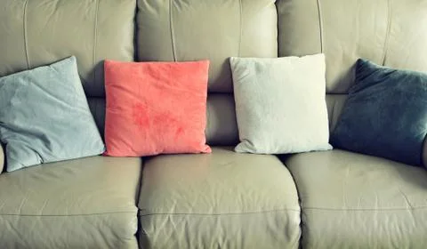 Leather sofa with pillows 库存照片