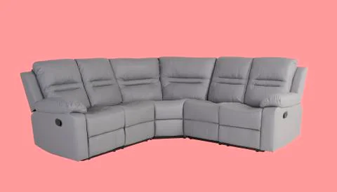 Leather soft sofa for interior  isolated on light pink background Stock Photos