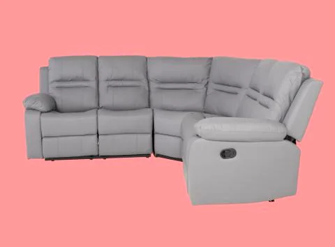 Leather soft sofa for interior  isolated on light pink background Stock Photos